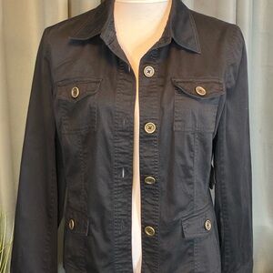 Jones New York Dark Utility Jacket with Brass Buttons